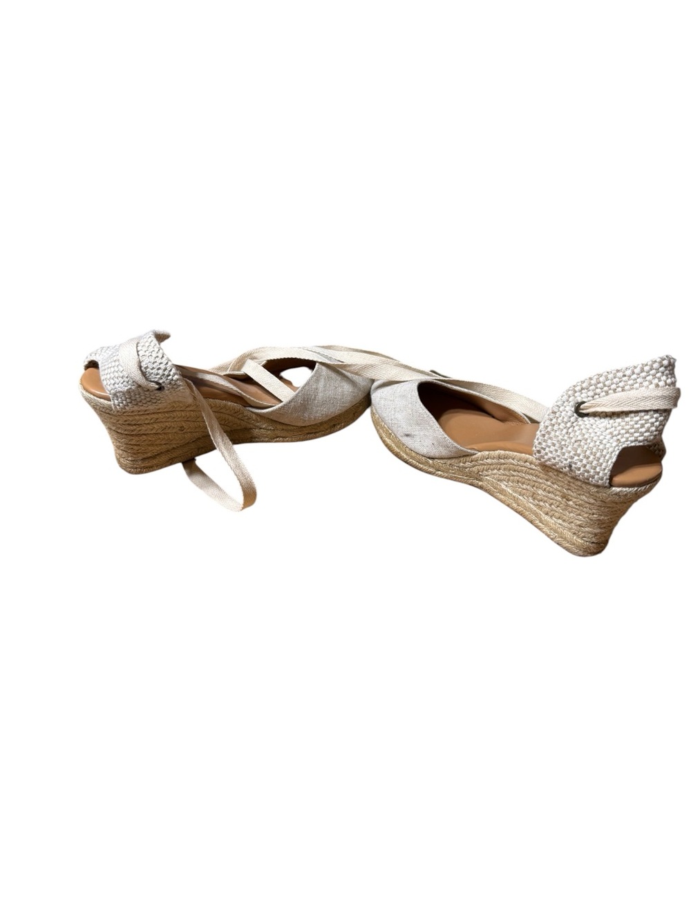J. Crew Made in Spain Lace Up Espadrille Wedge Sandals Size 8.5 Beige Coastal - Picture 5 of 7